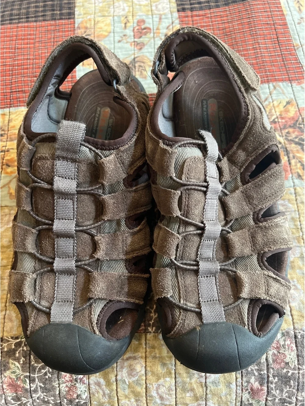 Skechers Relaxed Fit Memory Foam Brown Leather Textile Sandals Size 8